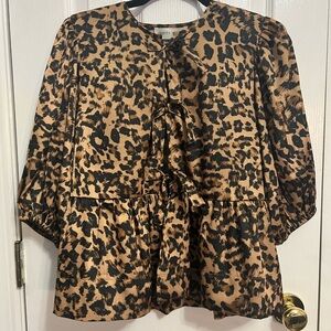 Leopard Print Blouse with Tie Front